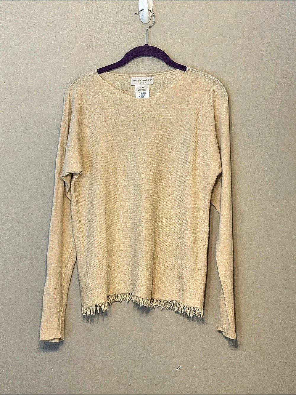 Bianco&Blù Fringe Hem Sweater in Beige Size Large